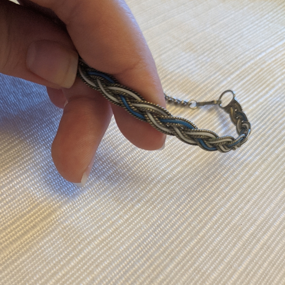 silver white and blue bracelet
